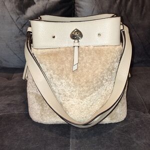 NWOT KATE SPADE MARTI FAUX FUR BUCKET SHOULDER BAG LIGHT SAND